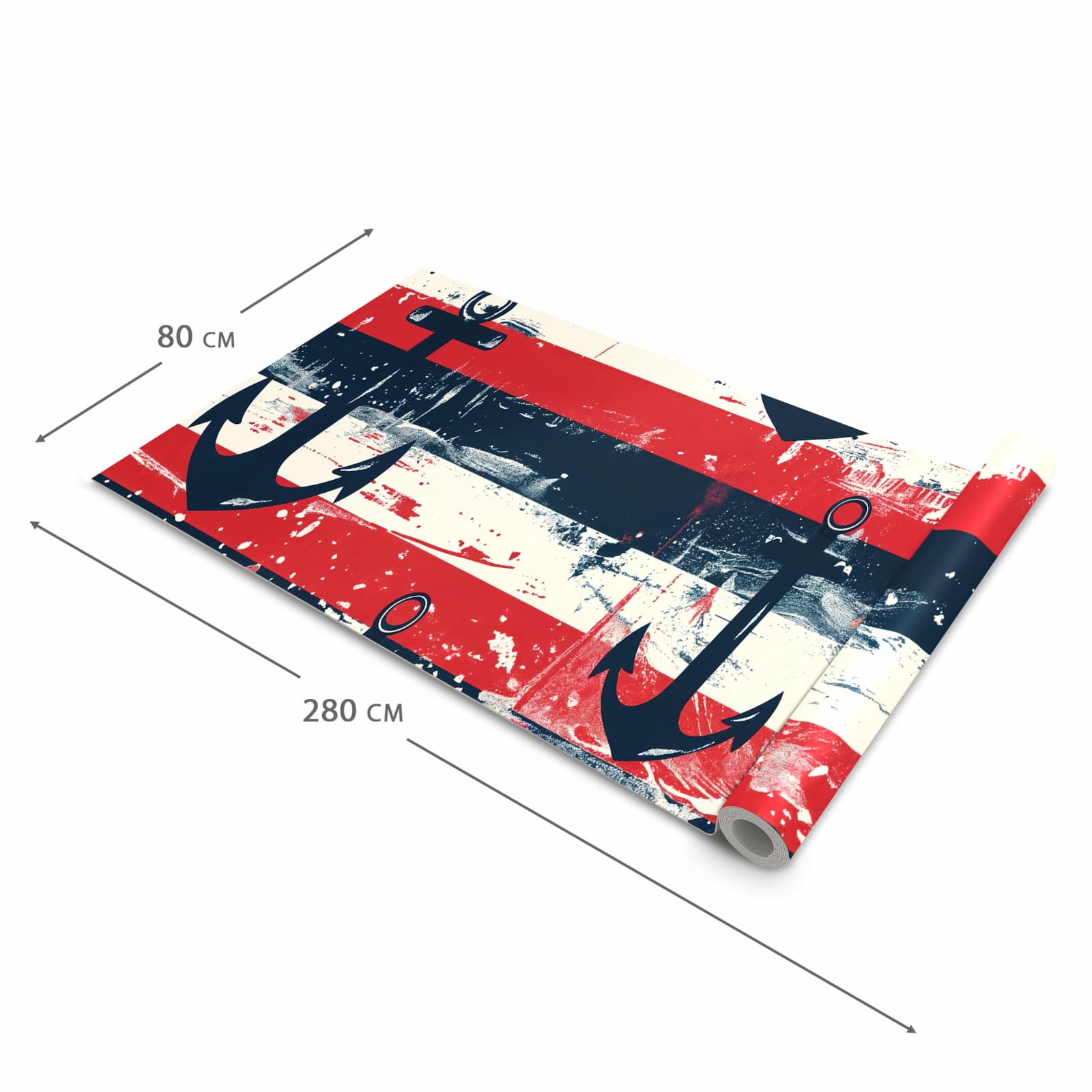 Feuchtigkeitsresistenter Küchenläufer mit Motiv Anker Streifen in der Größe 60x270 cm