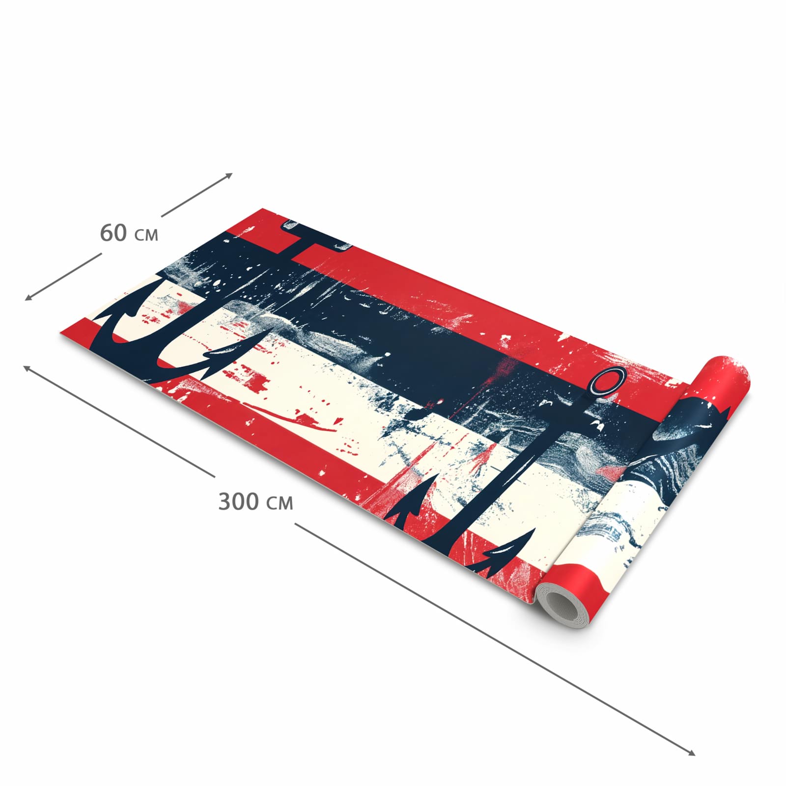 Strapazierfähiger moderner Küchenläufer mit Motiv Anker Streifen in der Größe 60x270 cm