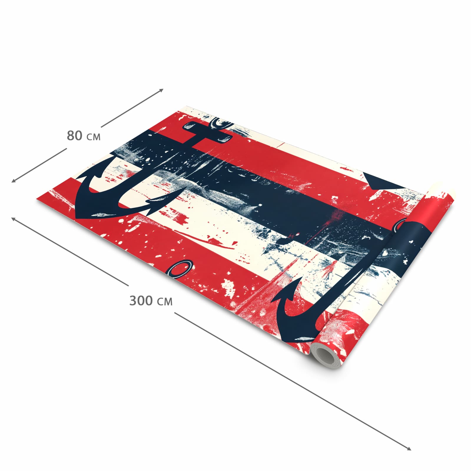 Abwaschbarer Küchenteppich mit Motiv Anker Streifen in der Größe 60x270 cm schützt den Boden