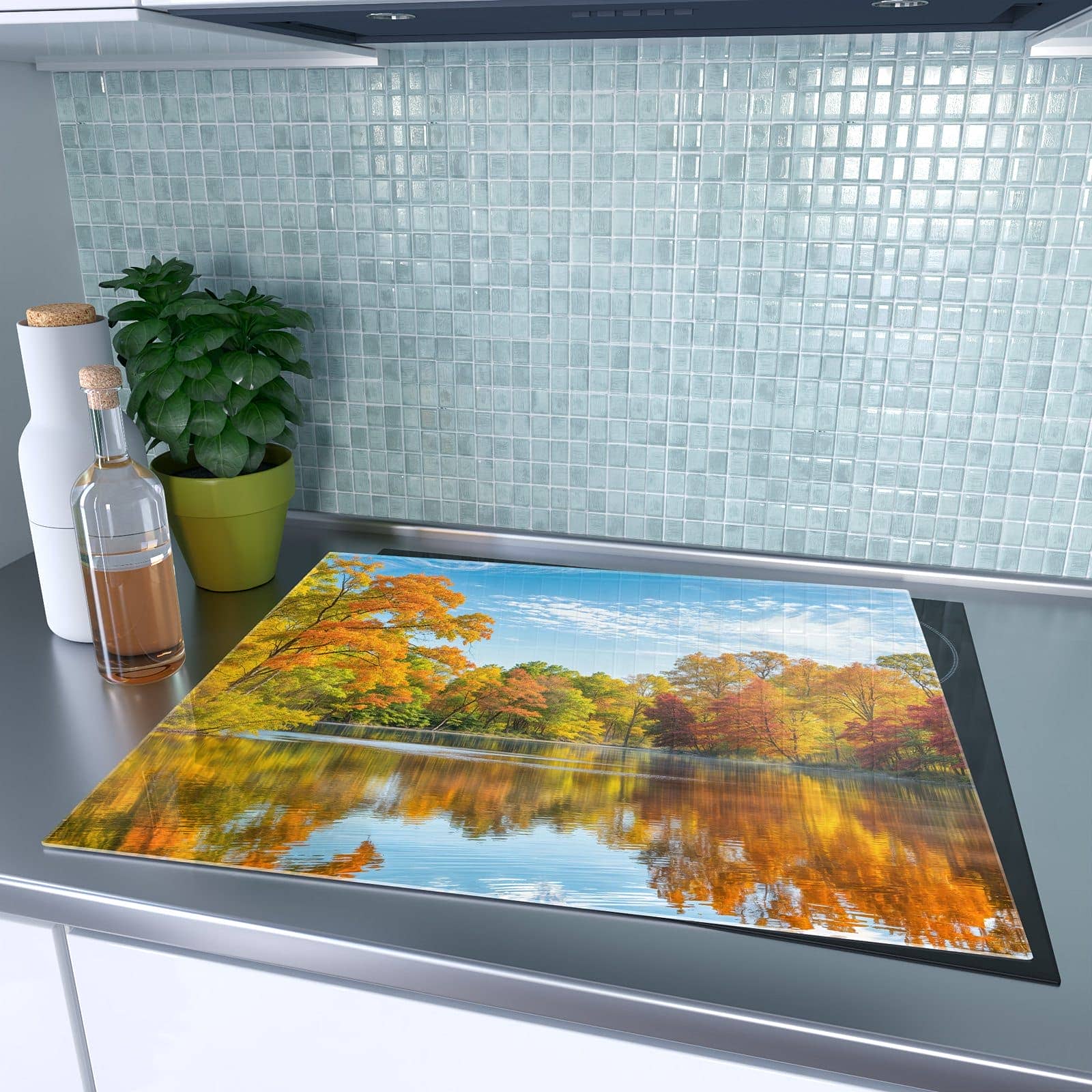 1-teilige Herdabdeckplatten für Ceranfeld mit Herbstlicher See-Motiv auf dem Ceranfeld