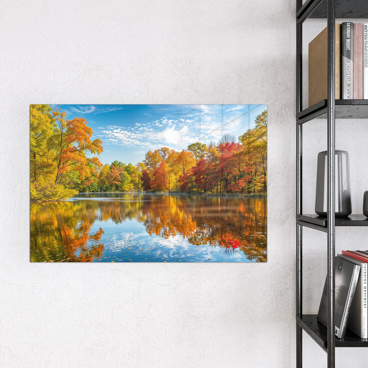 Magnettafel - Spiegelung im Herbstsee – Buntes Herbstlaub spiegelt sich im See