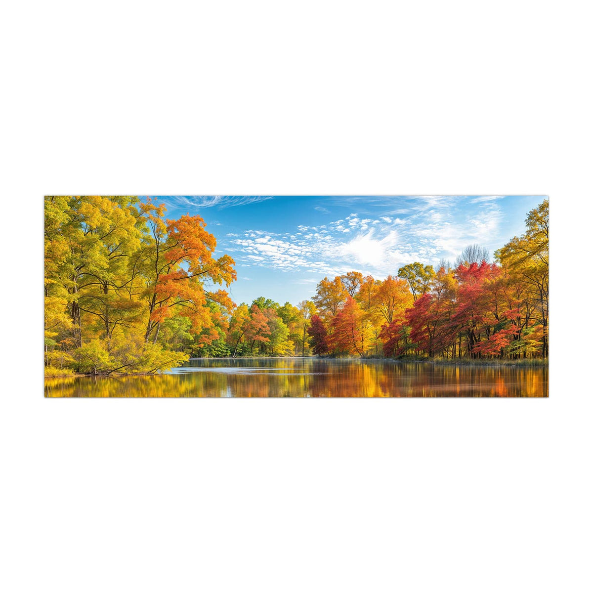 Küchenrückwand aus Glas Spiegelung im Herbstsee im Hochformat, Motiv bildfüllend von vorn