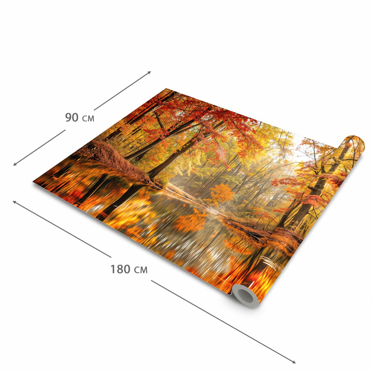 Farbbeständiger Bodenläufer mit Motiv Herbstwald am See in der Grösse 60x240 cm