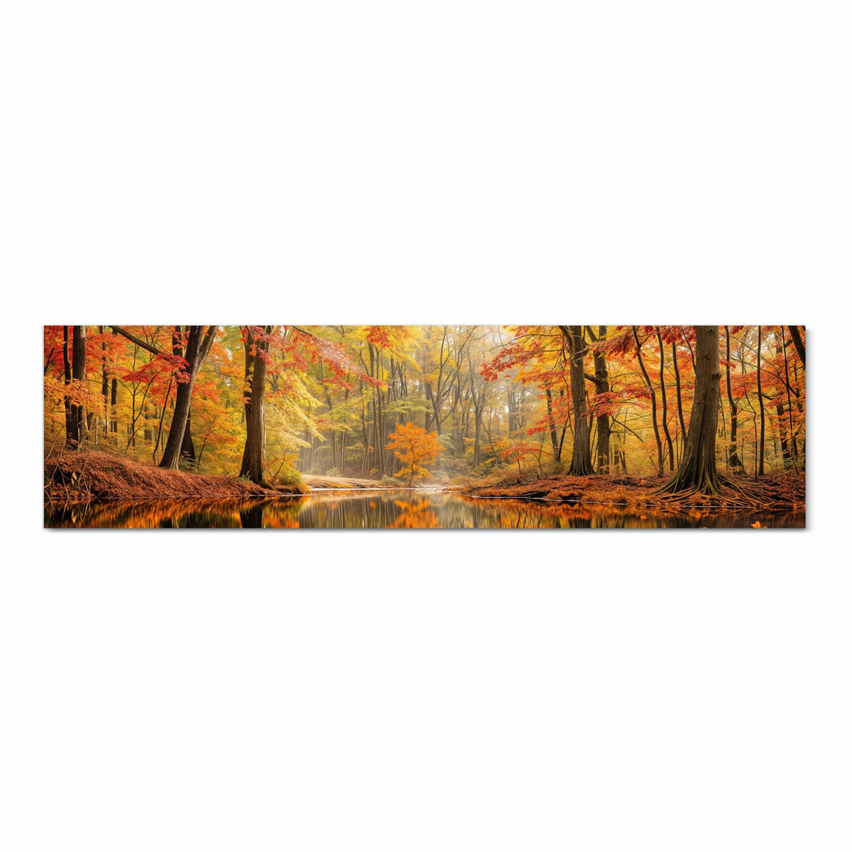 Komfortabler Küchenläufer mit Motiv Herbstwald am See in Frontansicht für angenehmes Stehen