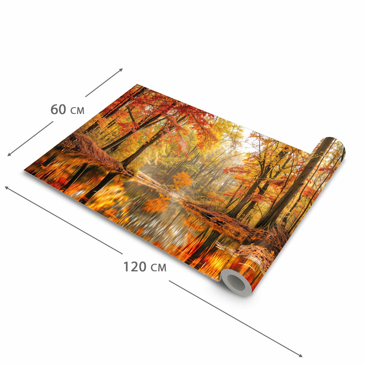 Waschbarer Küchenläufer mit Motiv Herbstwald am See in der Grösse 60x240 cm