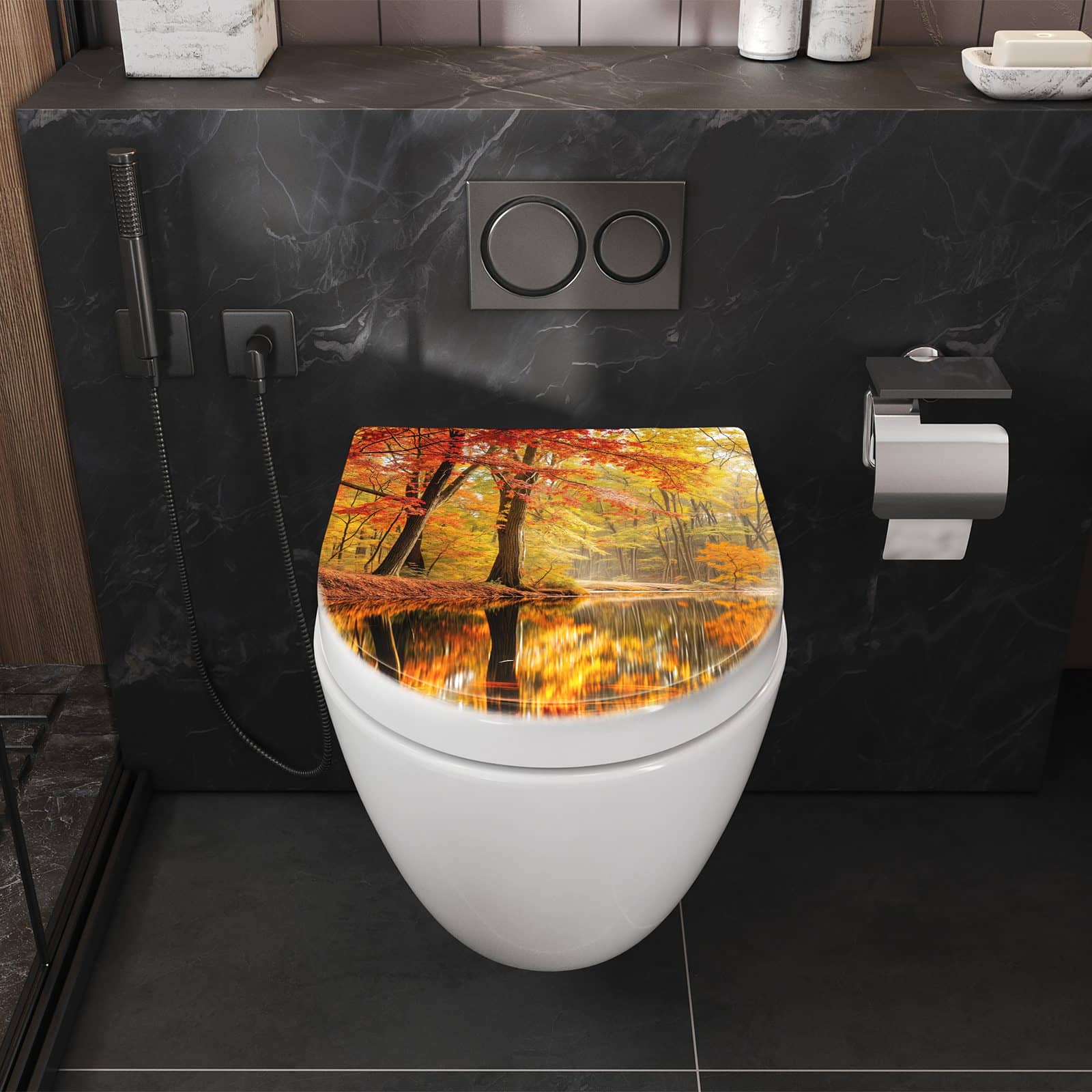 WC-Sitz mit Absenkautomatik Herbstwald am See