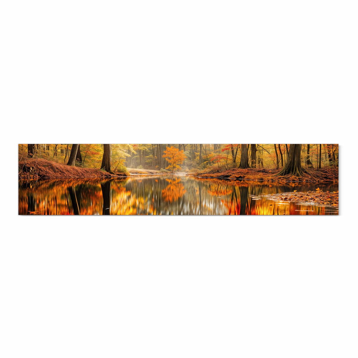 Flacher rutschfester Küchenläufer mit Motiv Herbstwald am See in Frontansicht