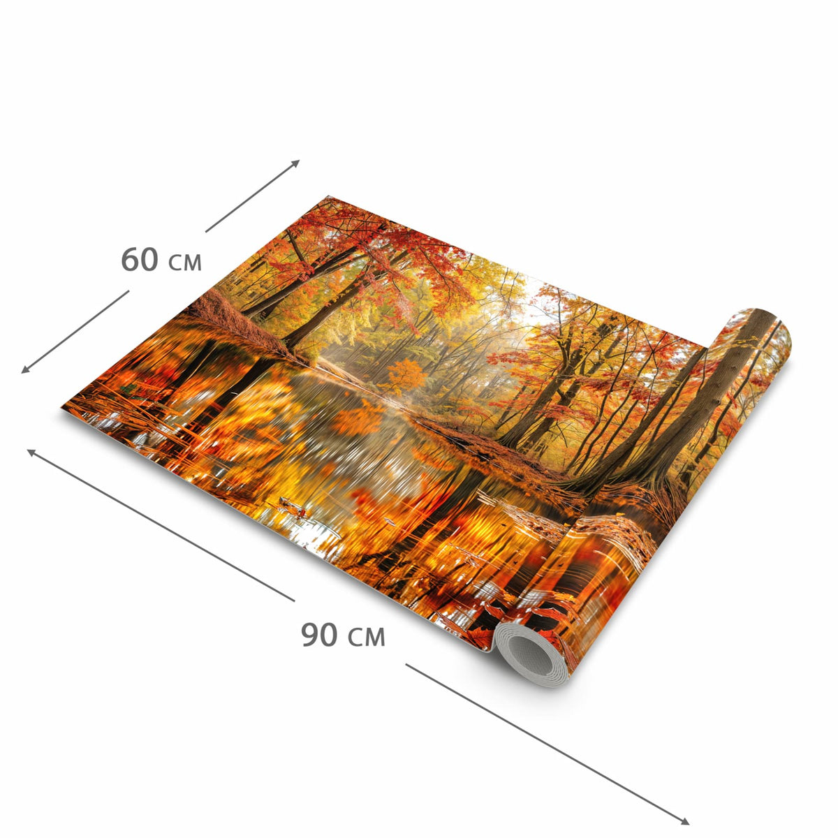 Rutschfester dünner Teppich mit Motiv Herbstwald am See in der Grösse 60x240 cm