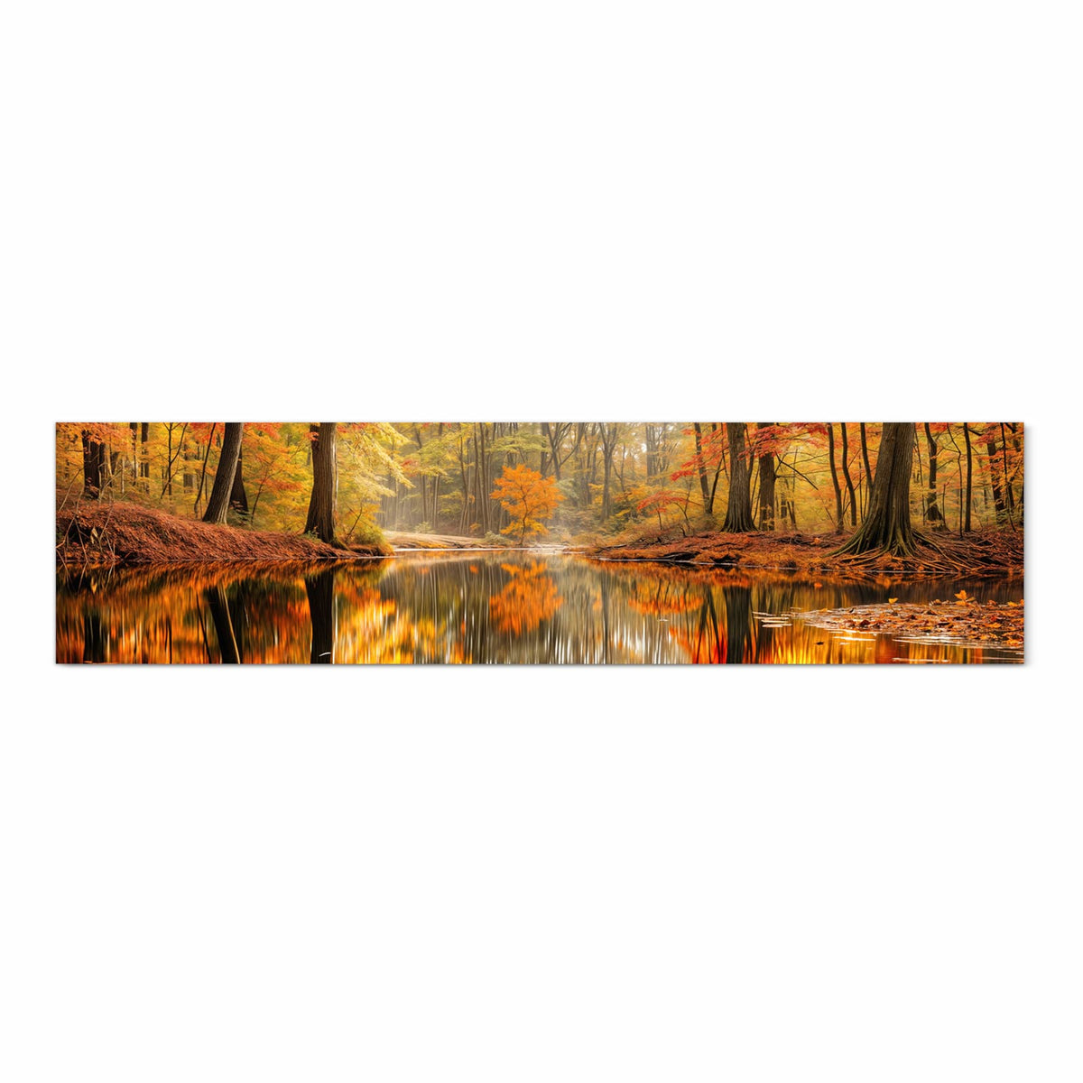 Langlebiger waschbarer Küchenläufer mit Motiv Herbstwald am See in Frontansicht