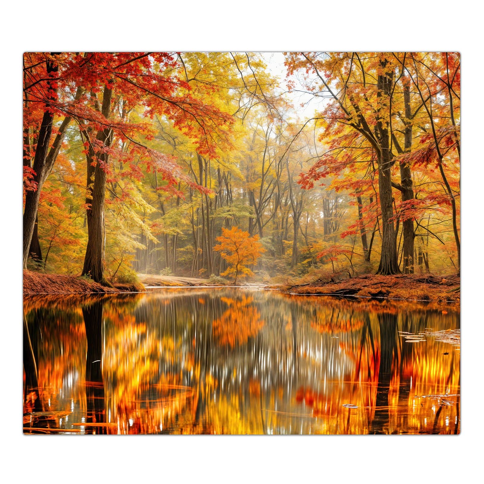 1-teilige Herdabdeckplatte mit Herbstwald am See-Motiv in der Frontansicht #grösse_1-Teilig (60x52cm)