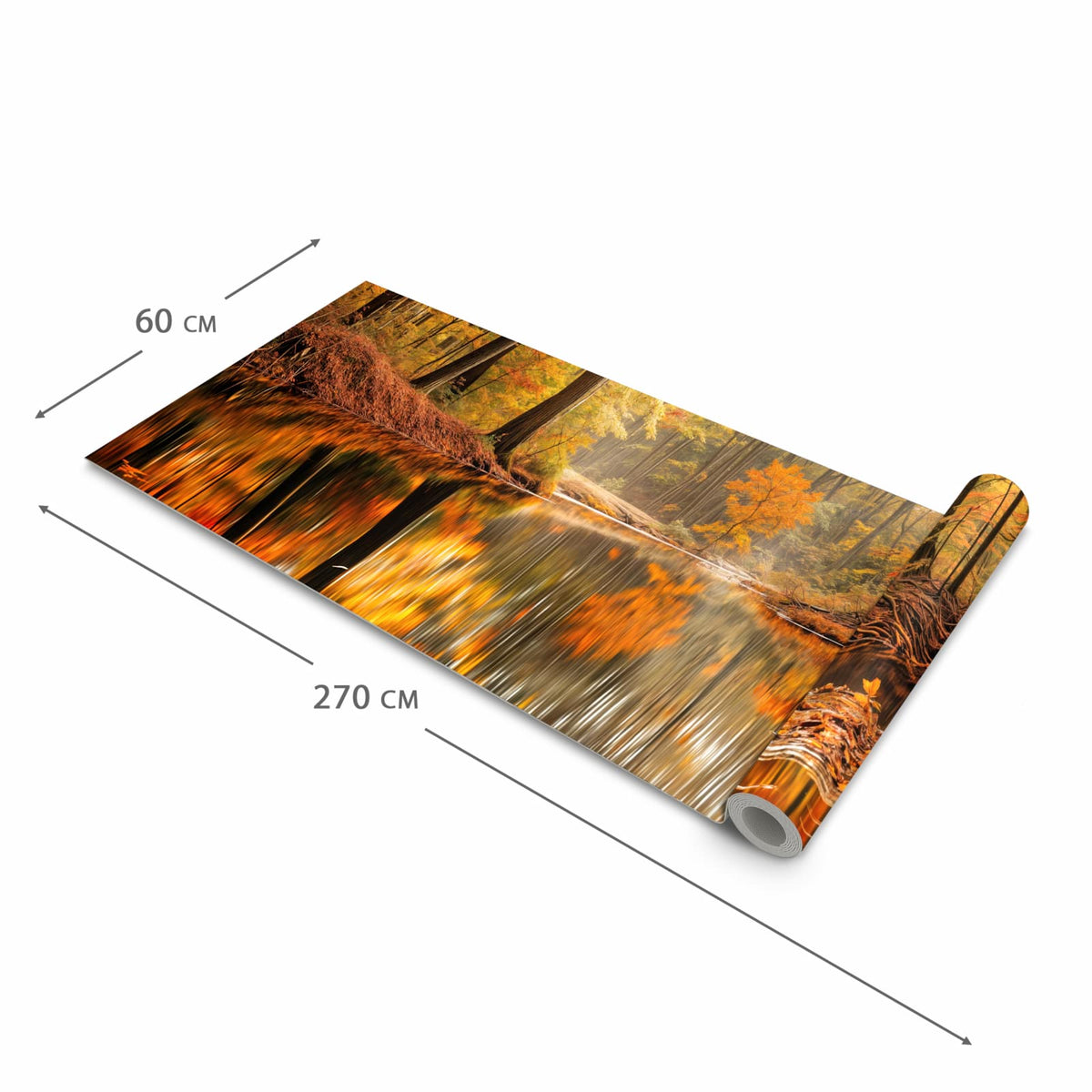 Waschbarer rutschfester Läufer mit Motiv Herbstwald am See in der Grösse 60x240 cm