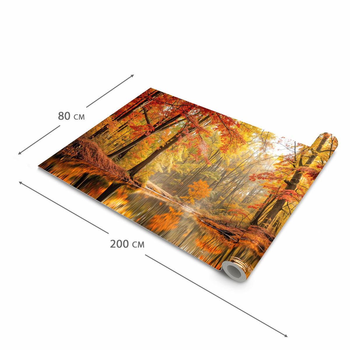 Feuchtigkeitsresistenter waschbarer Küchenteppich mit Motiv Herbstwald am See in der Grösse 60x240 cm