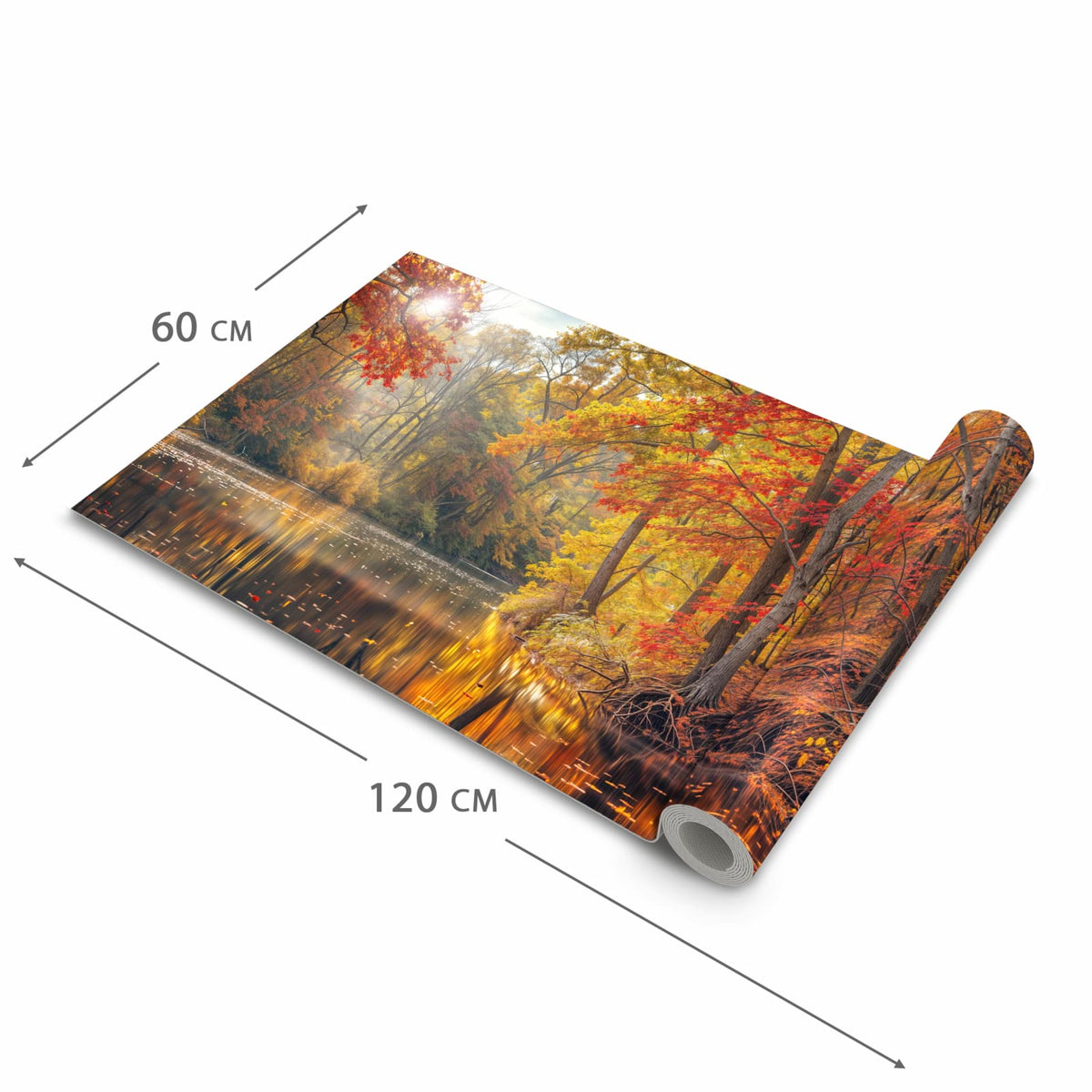 Geräuschdämpfender Teppich für die Küche mit Motiv Herbstwald See in der Größe 60x180 cm