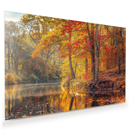 Wandbild mit dem Motiv Herbstfarben am Seeufer