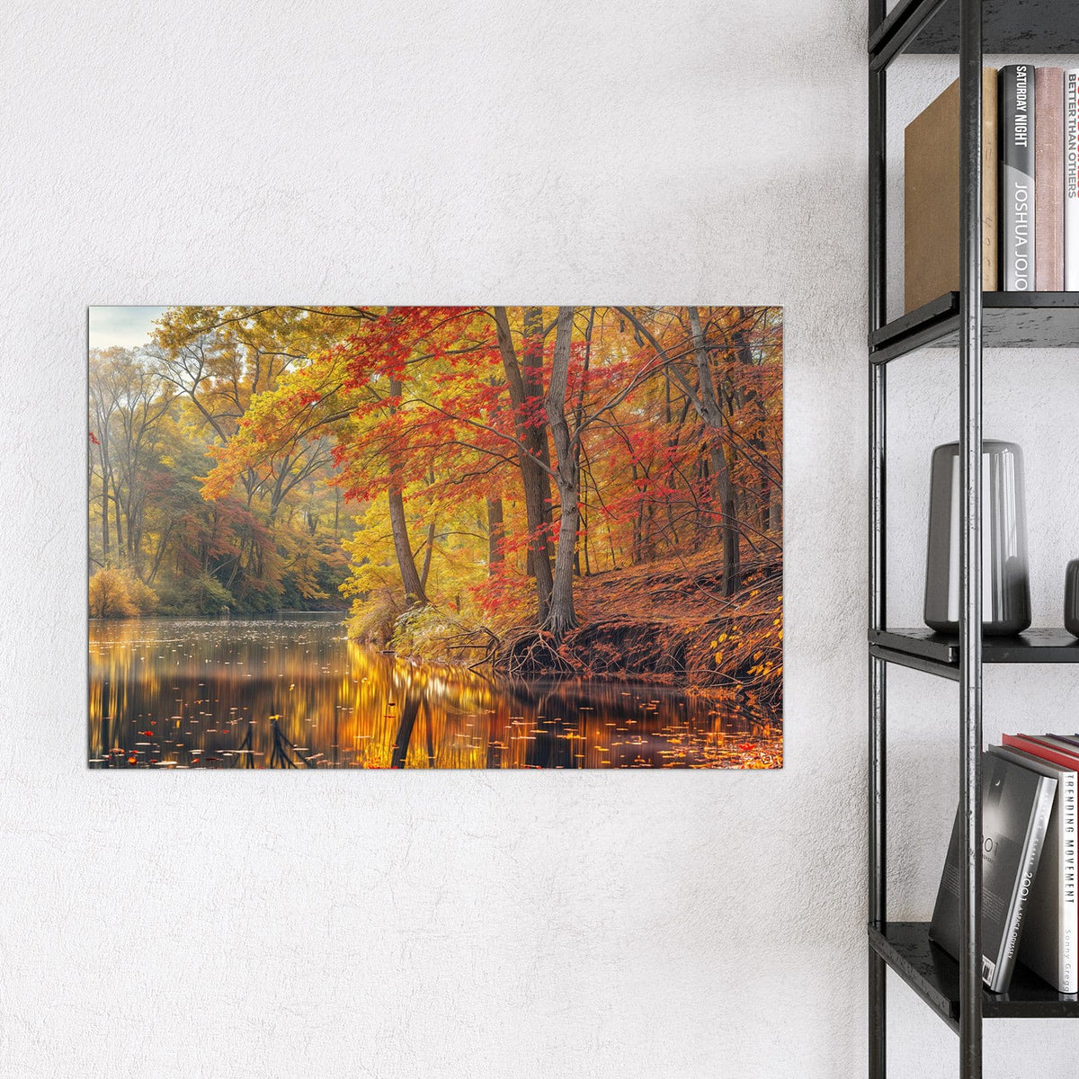Magnettafel - Herbstfarben am Seeufer – Herbstlaub und treibende Blätter am See
