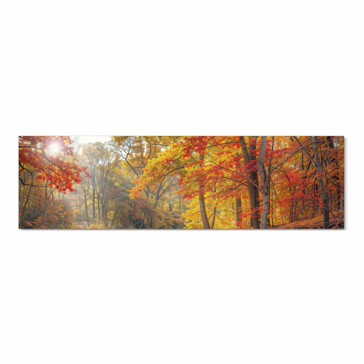 UV-beständiger waschbarer Küchenteppich mit Motiv Herbstwald See in Frontansicht