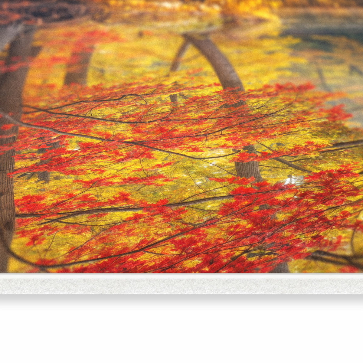 Geräuschdämpfender rutschfester Küchenläufer mit Motiv Herbstwald See in seitlicher Ansicht