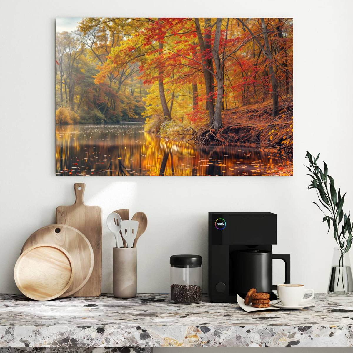 Metall Magnettafel - Herbstfarben am Seeufer – Herbstlaub und treibende Blätter am See