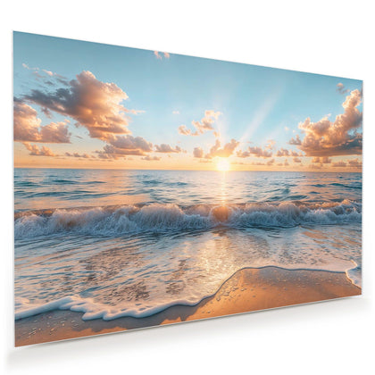 Wandbild mit dem Motiv Sonne über der Brandung