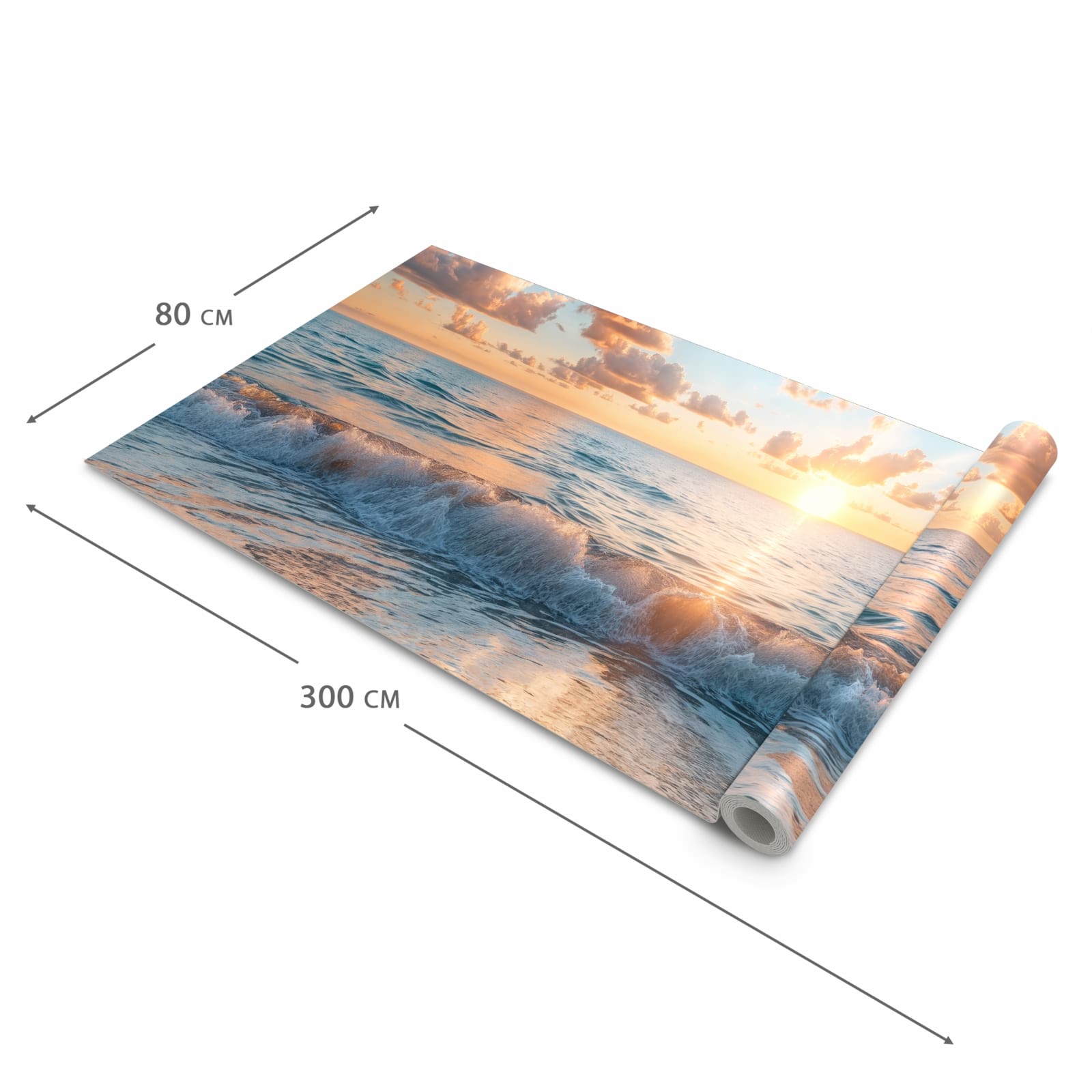 Formstabiler Küchenteppich mit Motiv Strand Sonnenuntergang in der Grösse 60x180 cm