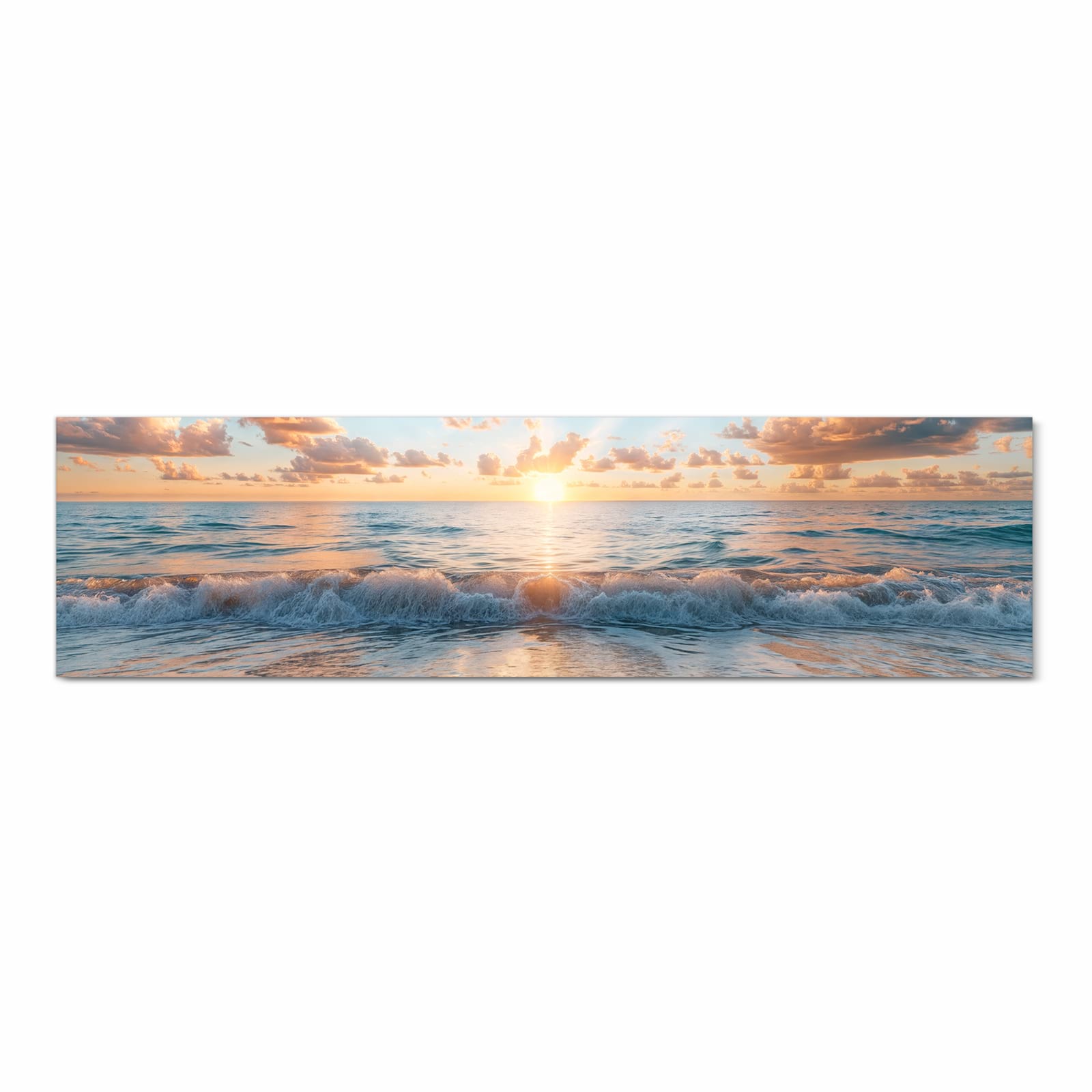 Feuchtigkeitsresistenter Teppich fürs Esstisch mit Motiv Strand Sonnenuntergang in Frontansicht