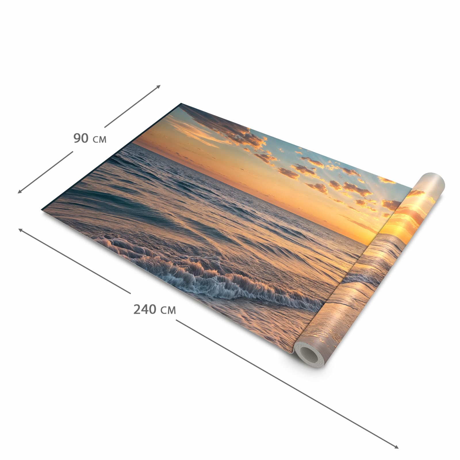 Rutschfester Küchenläufer mit Motiv Sonnenaufgang Meer in der Grösse 60x180 cm für angenehme Haptik