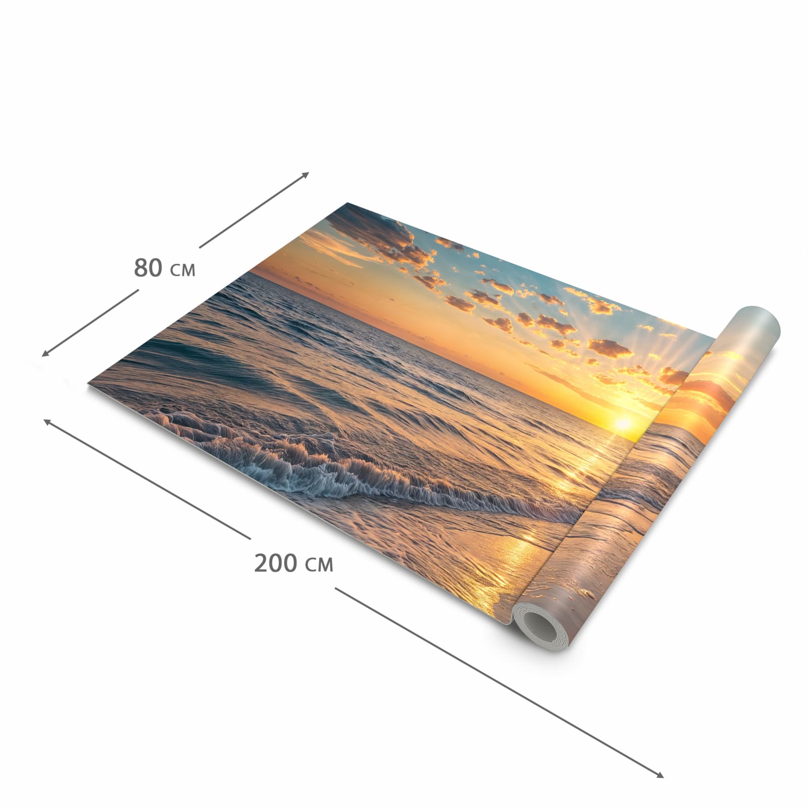 Flacher Küchenteppich mit Motiv Sonnenaufgang Meer in der Grösse 60x150 cm, waschbar