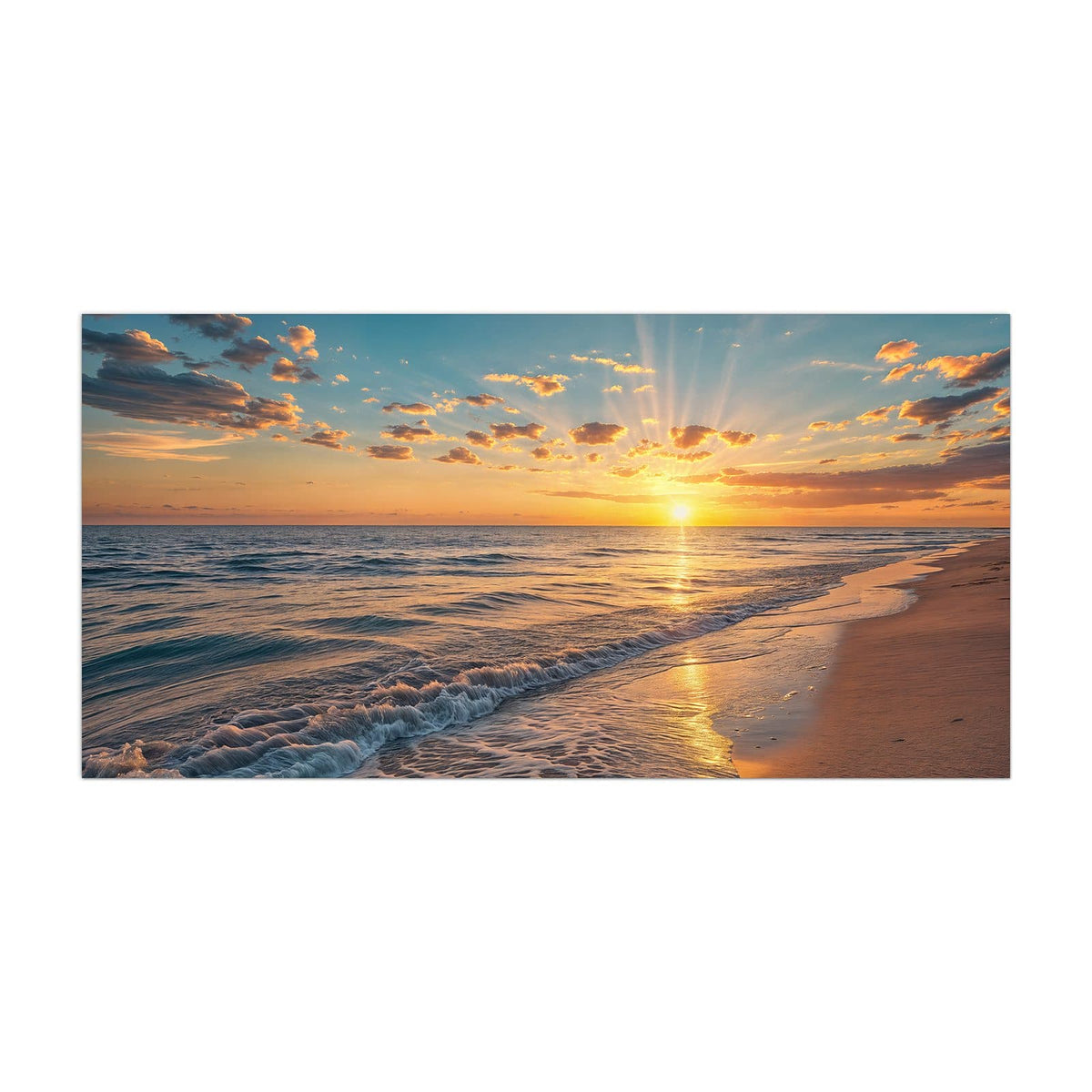 Küchenrückwand aus Glas Abendsonne am Strand im Hochformat, Motiv bildfüllend von vorn