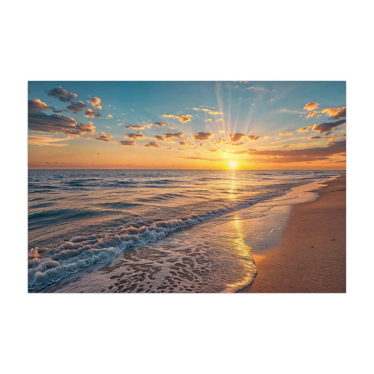 Küchenrückwand aus Glas Abendsonne am Strand im Hochformat, Motiv bildfüllend von vorn