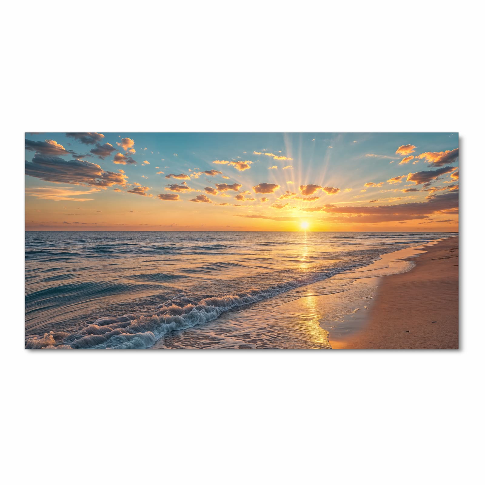 Geräuschdämpfender Küchenteppich mit Motiv Sonnenaufgang Meer in Frontansicht