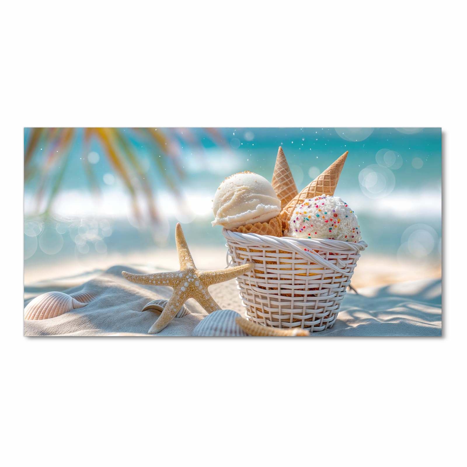 Waschbarer Küchenläufer nach Maß mit Motiv Sommer Eiskörbchen in Frontansicht