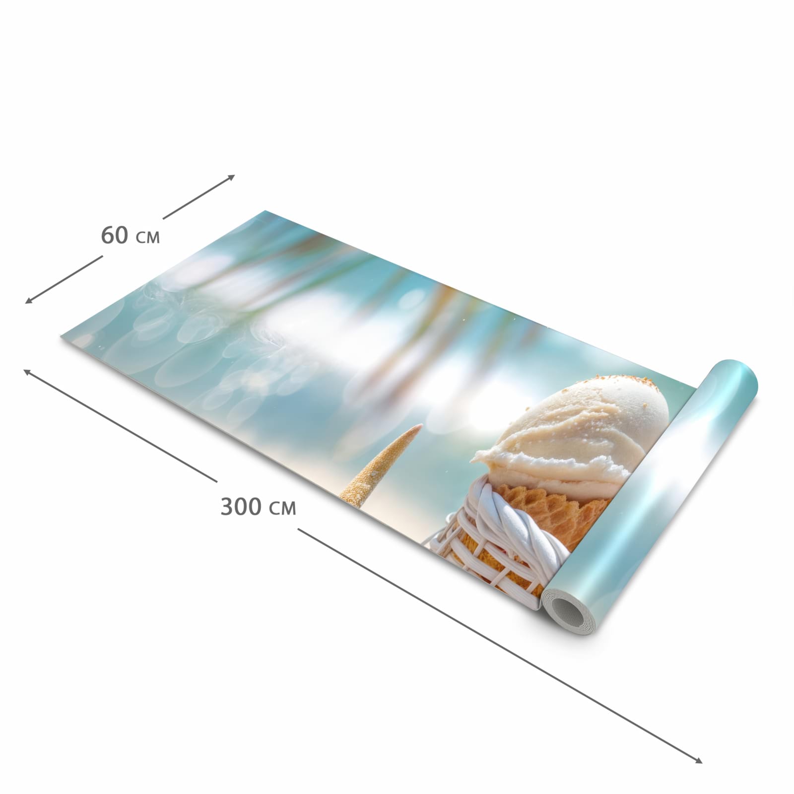 Dünner waschbarer Küchenteppich mit Motiv Sommer Eiskörbchen in der Grösse 60x150 cm