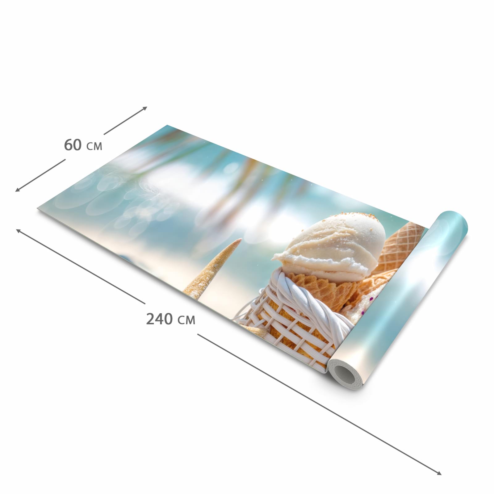 Feuchtigkeitsresistenter dünner Küchenteppich mit Motiv Sommer Eiskörbchen in der Grösse 60x150 cm