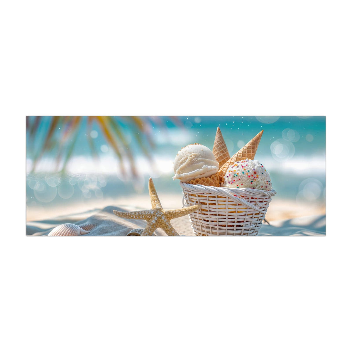 Küchenrückwand aus Glas Eiskugeln am Strand im Hochformat, Motiv bildfüllend von vorn