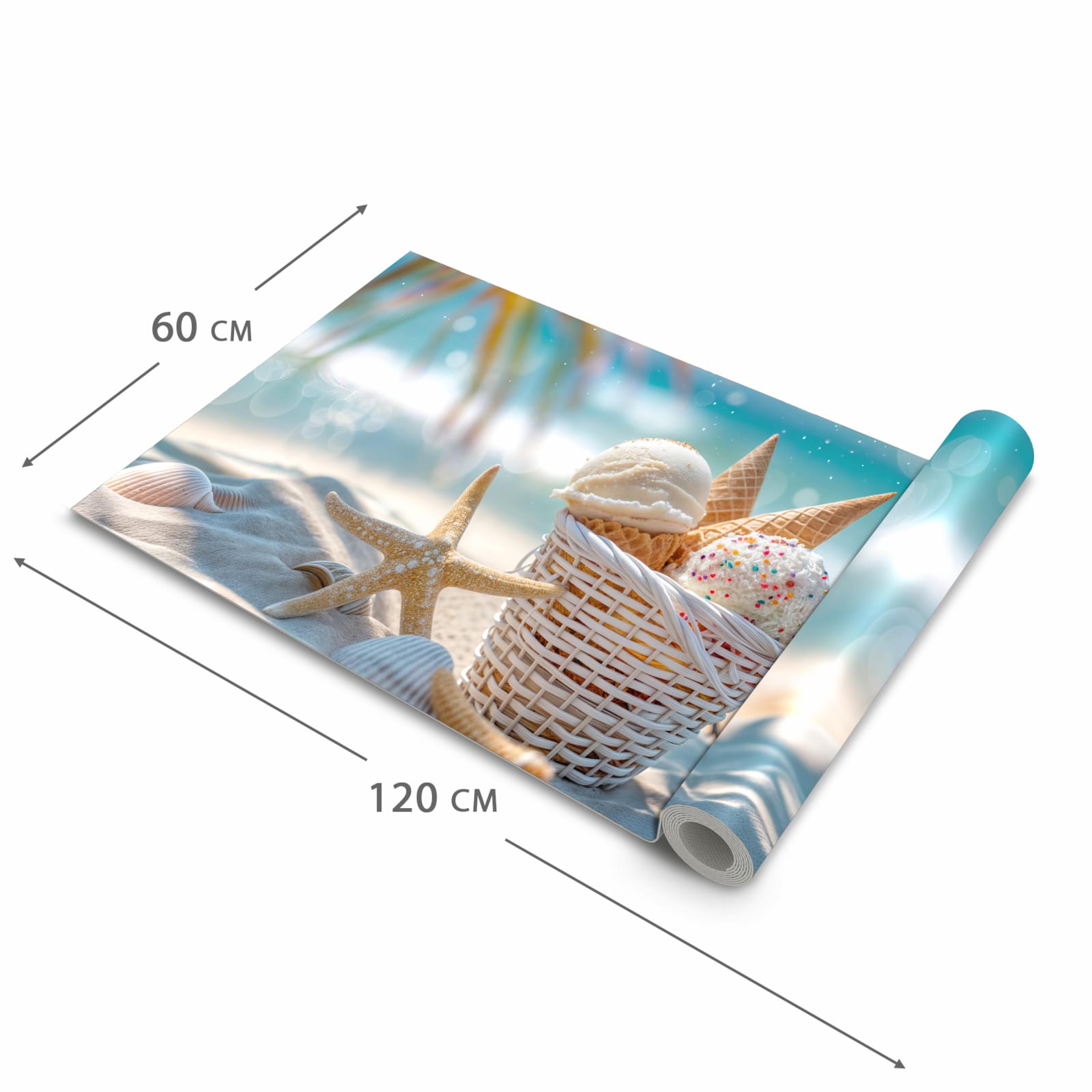 Waschbarer langer Teppich mit Motiv Sommer Eiskörbchen in der Größe 60x150 cm
