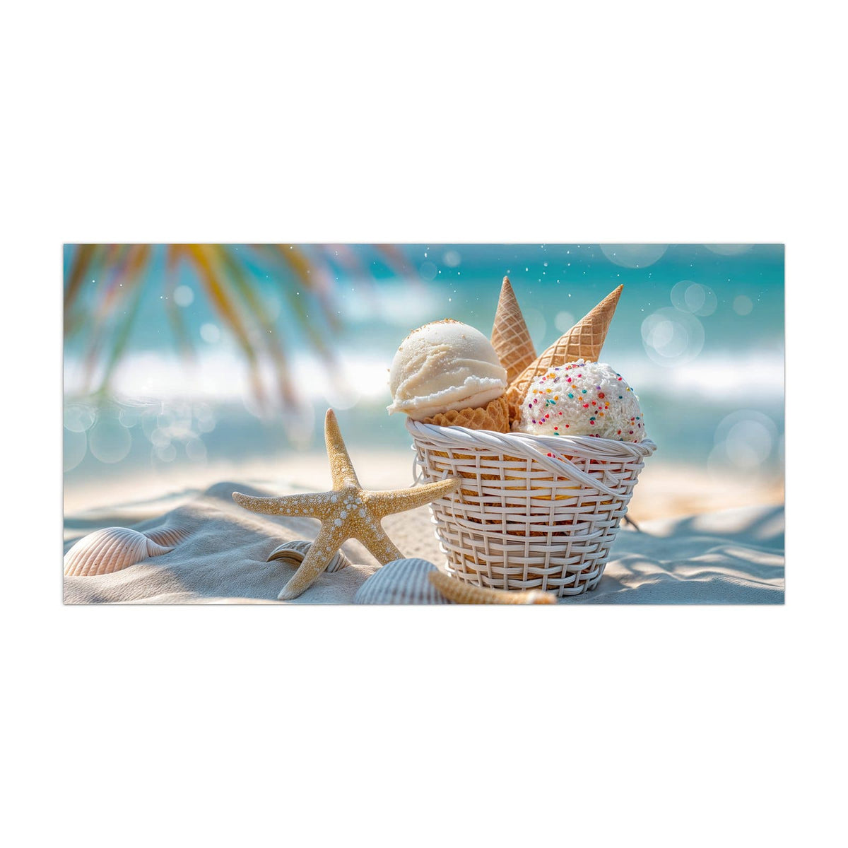 Küchenrückwand aus Glas Eiskugeln am Strand im Hochformat, Motiv bildfüllend von vorn