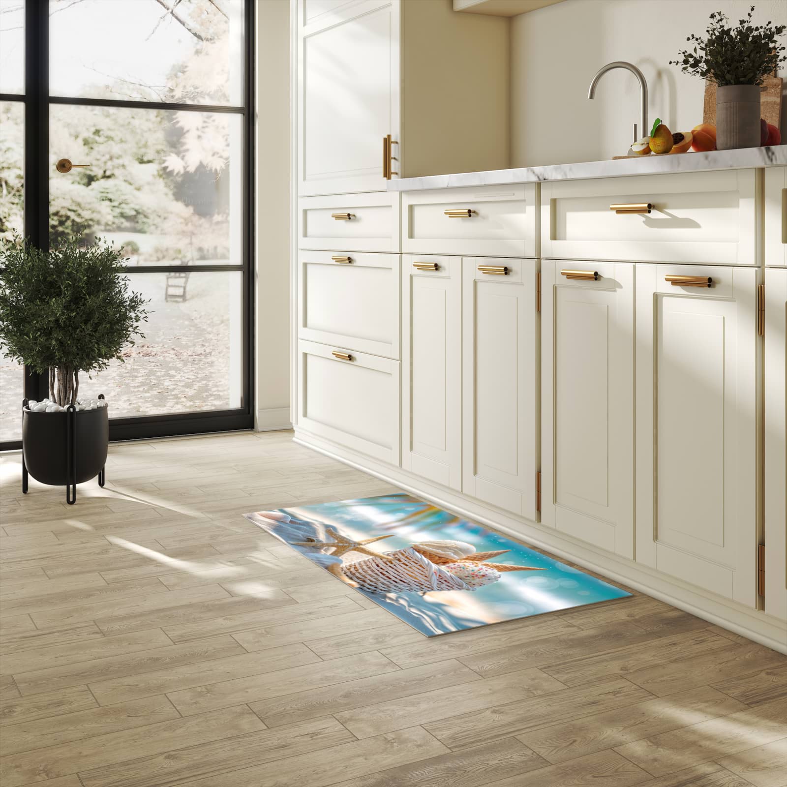 Komfortabler Küchenläufer mit Motiv Sommer Eiskörbchen in heller Küche