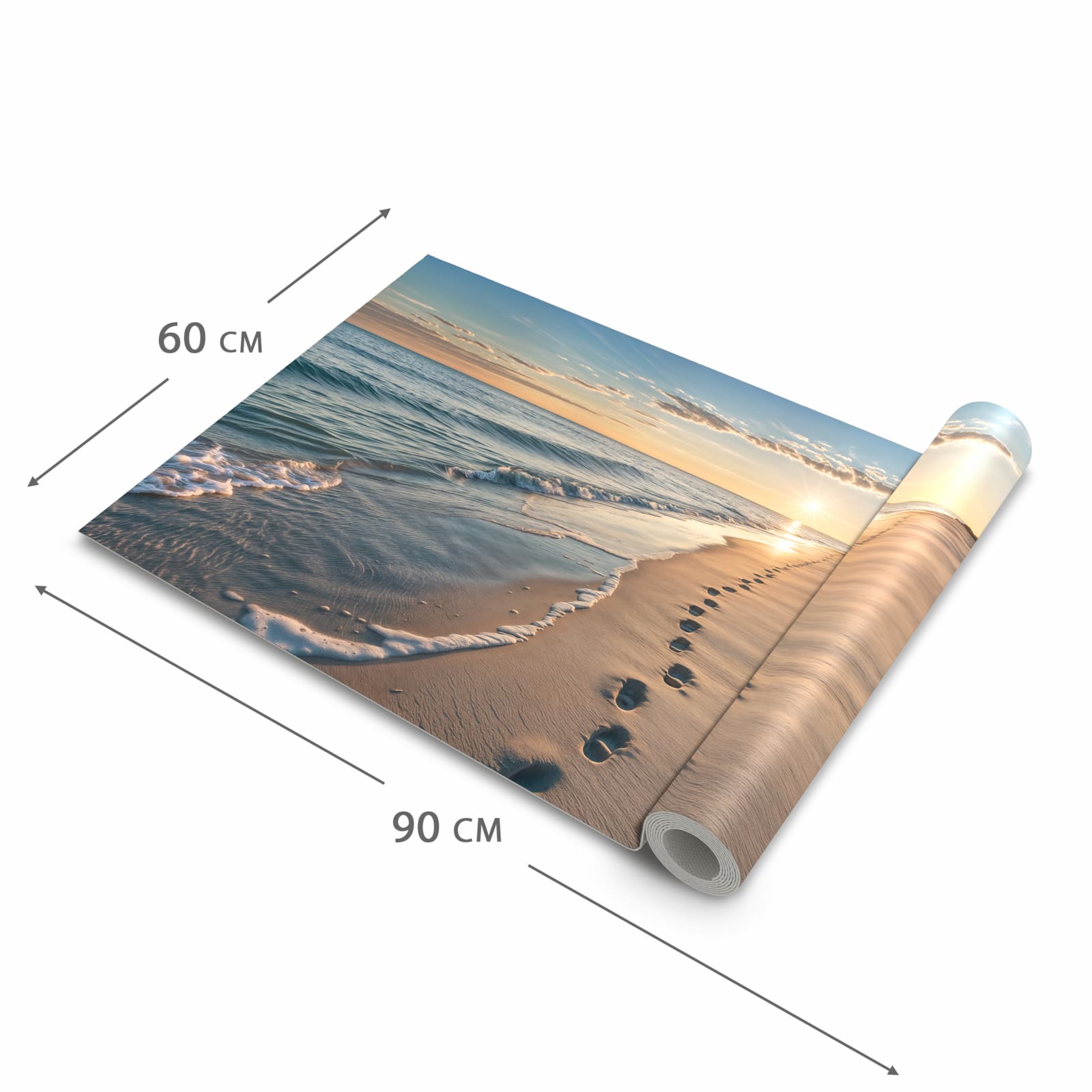 Pflegeleichter Küchenvorleger mit Motiv Strandspuren in der Größe 60x150 cm