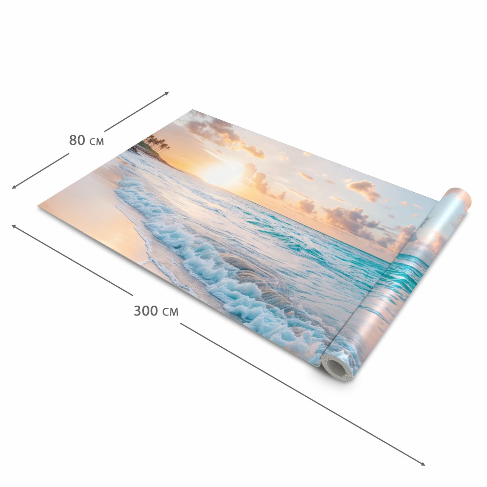 Strapazierfähiger rutschfester Küchenläufer mit Motiv Sonnenaufgang Strand in der Größe 60x120 cm