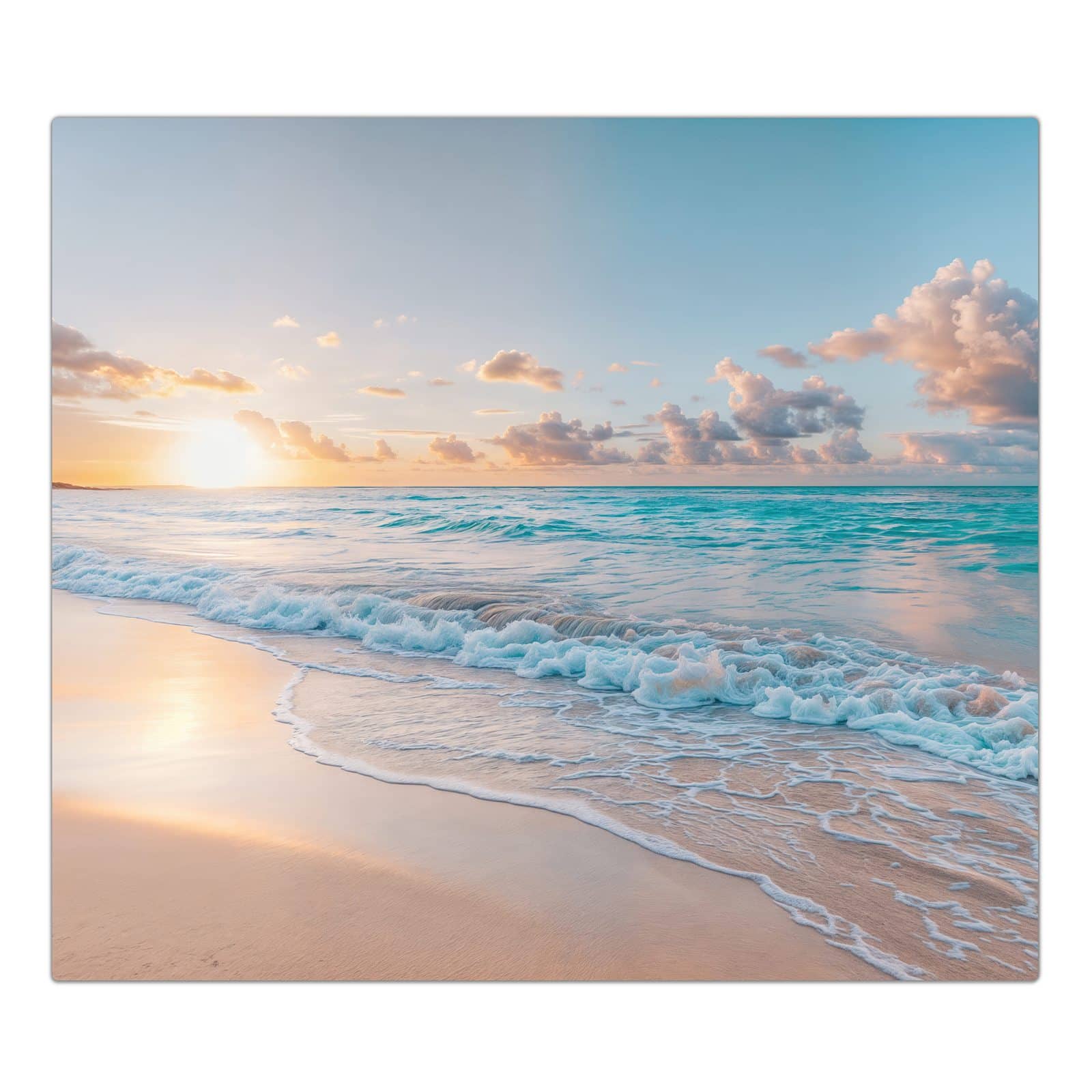 1-teilige Herdabdeckplatte aus Glas mit Sonnenaufgang Strand-Motiv in der Frontansicht #grösse_1-Teilig (60x52cm)