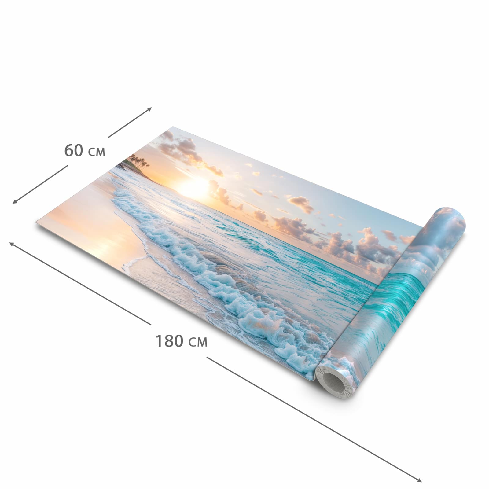 Langlebiger waschbarer Küchenteppich mit Motiv Sonnenaufgang Strand in der Größe 60x120 cm