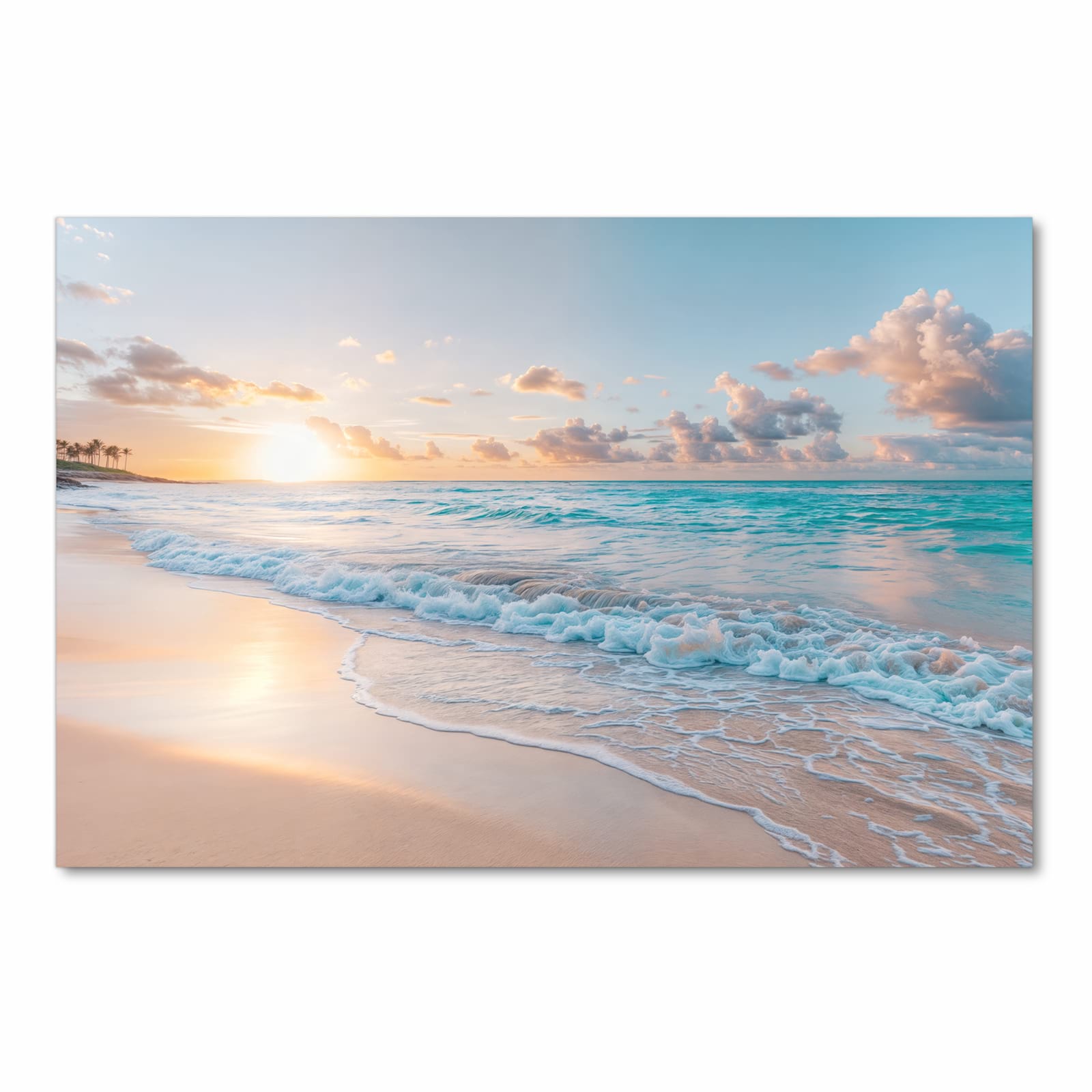 Langlebiger dünner Küchenteppich mit Motiv Sonnenaufgang Strand in Frontansicht