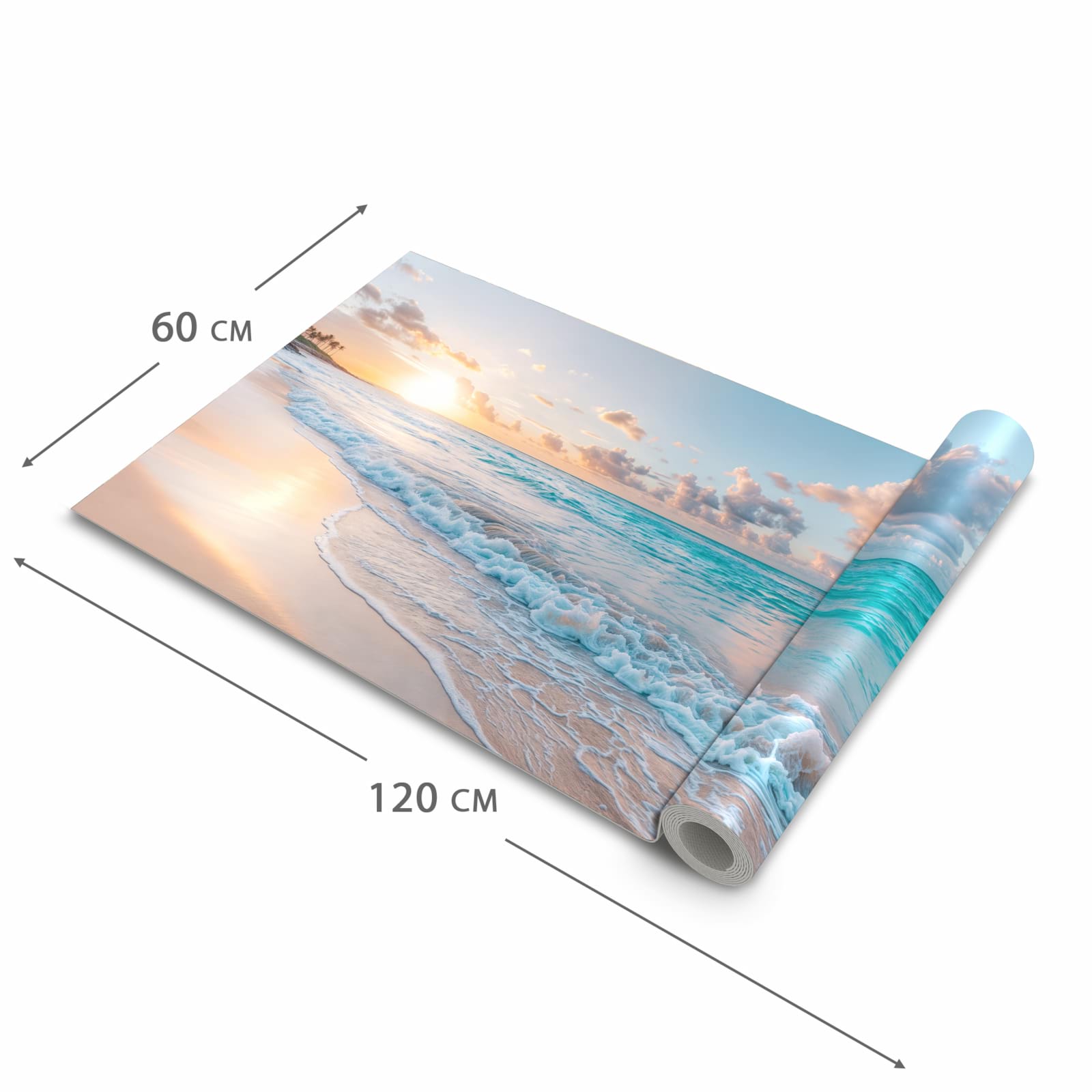 Schmutzabweisender Küchenteppich mit Motiv Sonnenaufgang Strand in der Grösse 60x120 cm
