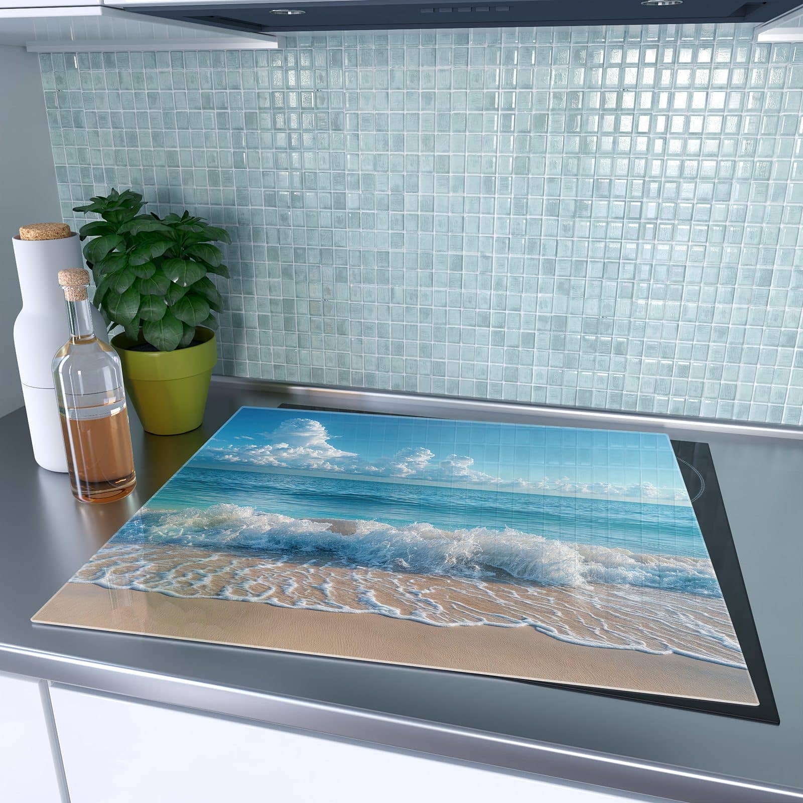 1-teilige Herdabdeckplatten für Ceranfeld mit Meereswellen-Motiv auf dem Ceranfeld