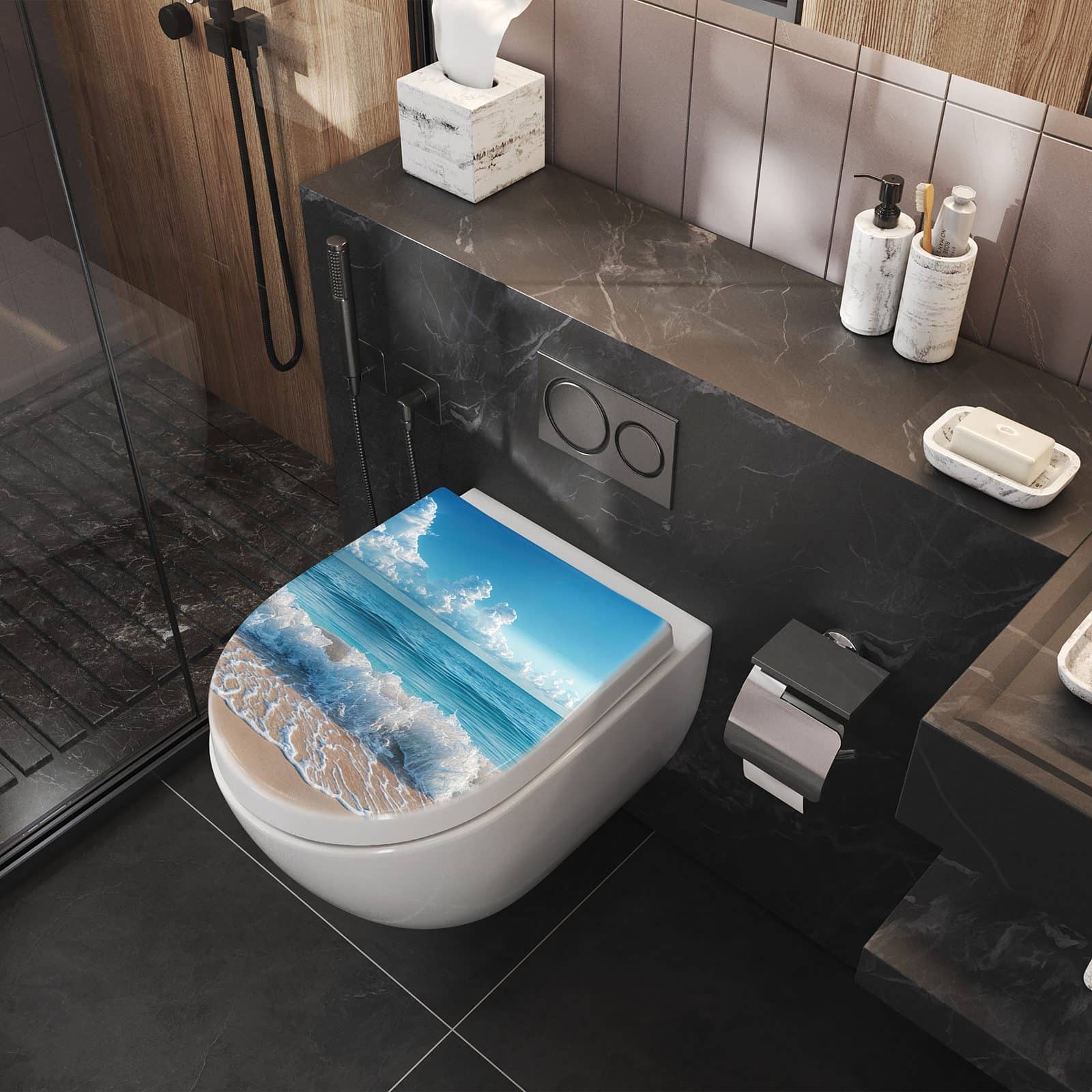 WC-Sitz mit Absenkautomatik Meereswellen