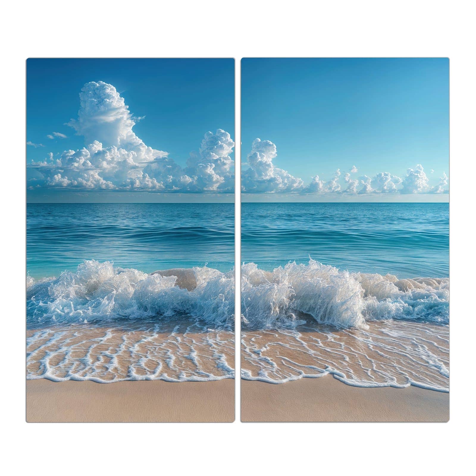 2-teilige Abdeckplatten für Ceranfeld mit Meereswellen-Motiv in der Frontansicht #grösse_2-Teilig (60x52cm)