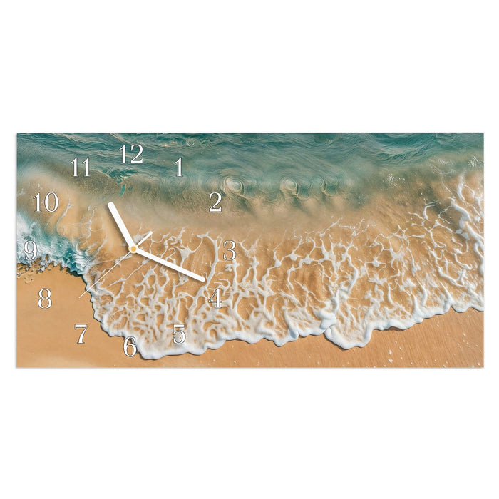 Wanduhr Ozeanwellenstrand aus Glas – Querformat 60 × 30 cm mit Ziffernblatt Klassisch