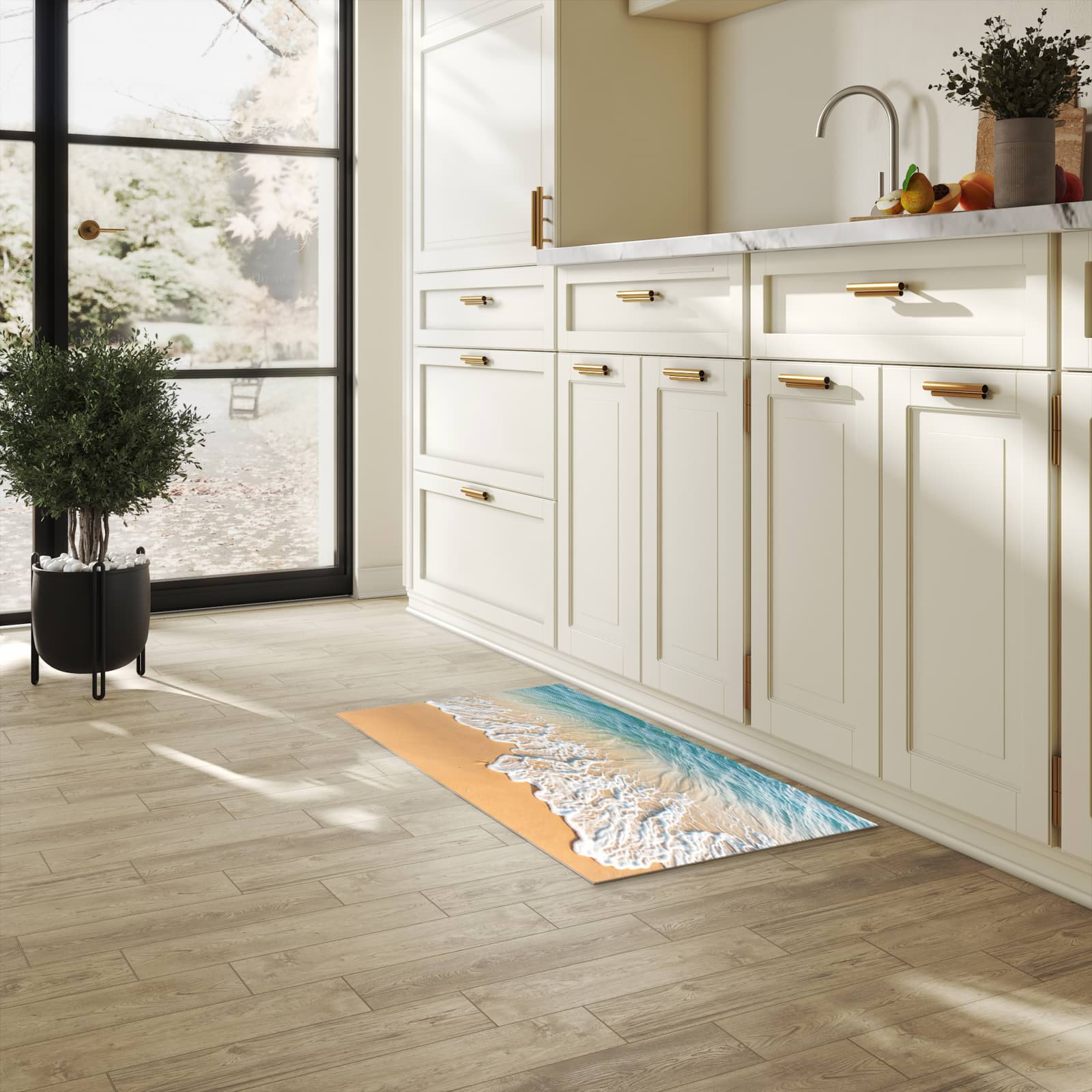 Küchenteppich mit Motiv Wellen am Strand für Ordnung & Übersicht in heller Küche