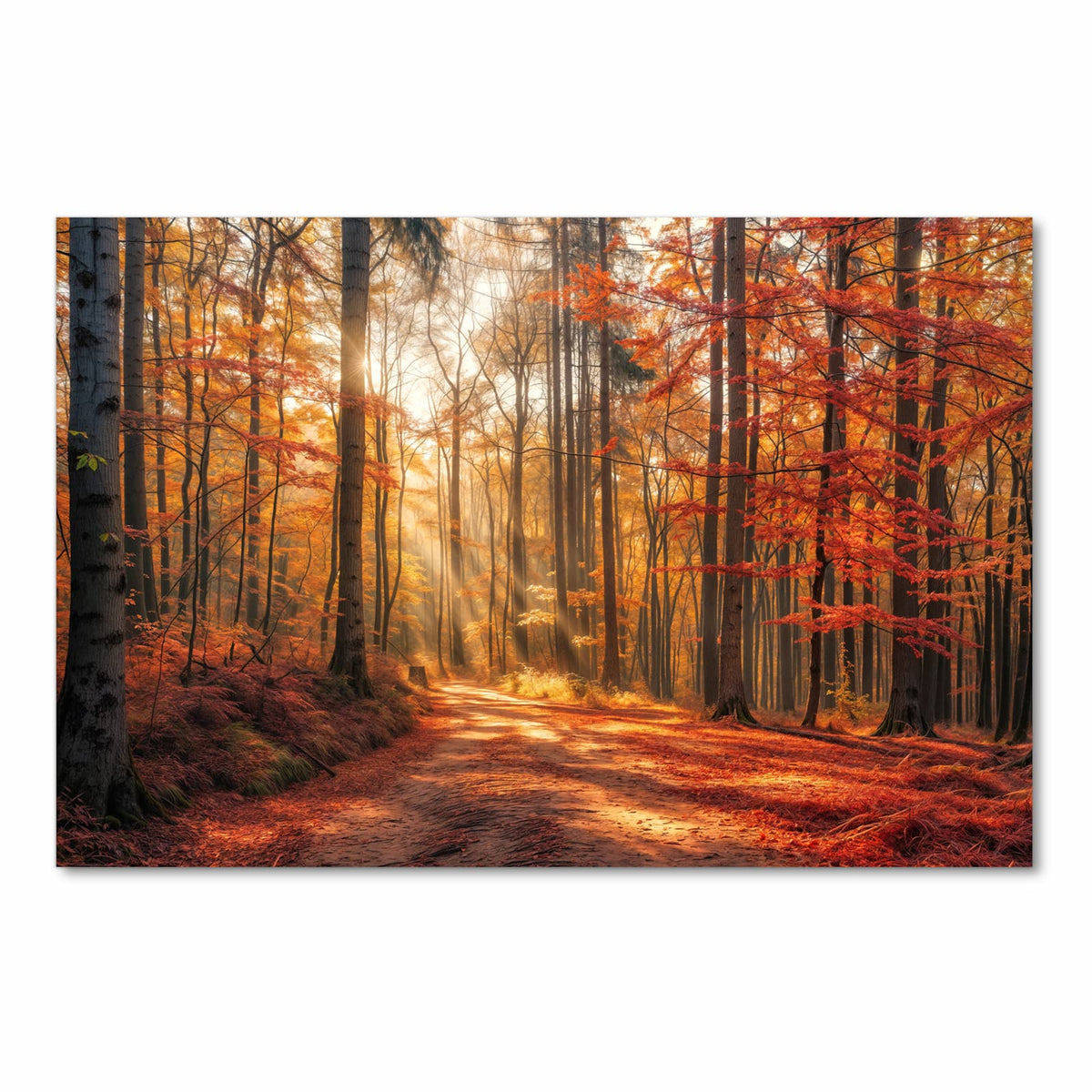 Bodenschonender rutschfester Küchenteppich mit Motiv Herbstlicher Waldweg in Frontansicht