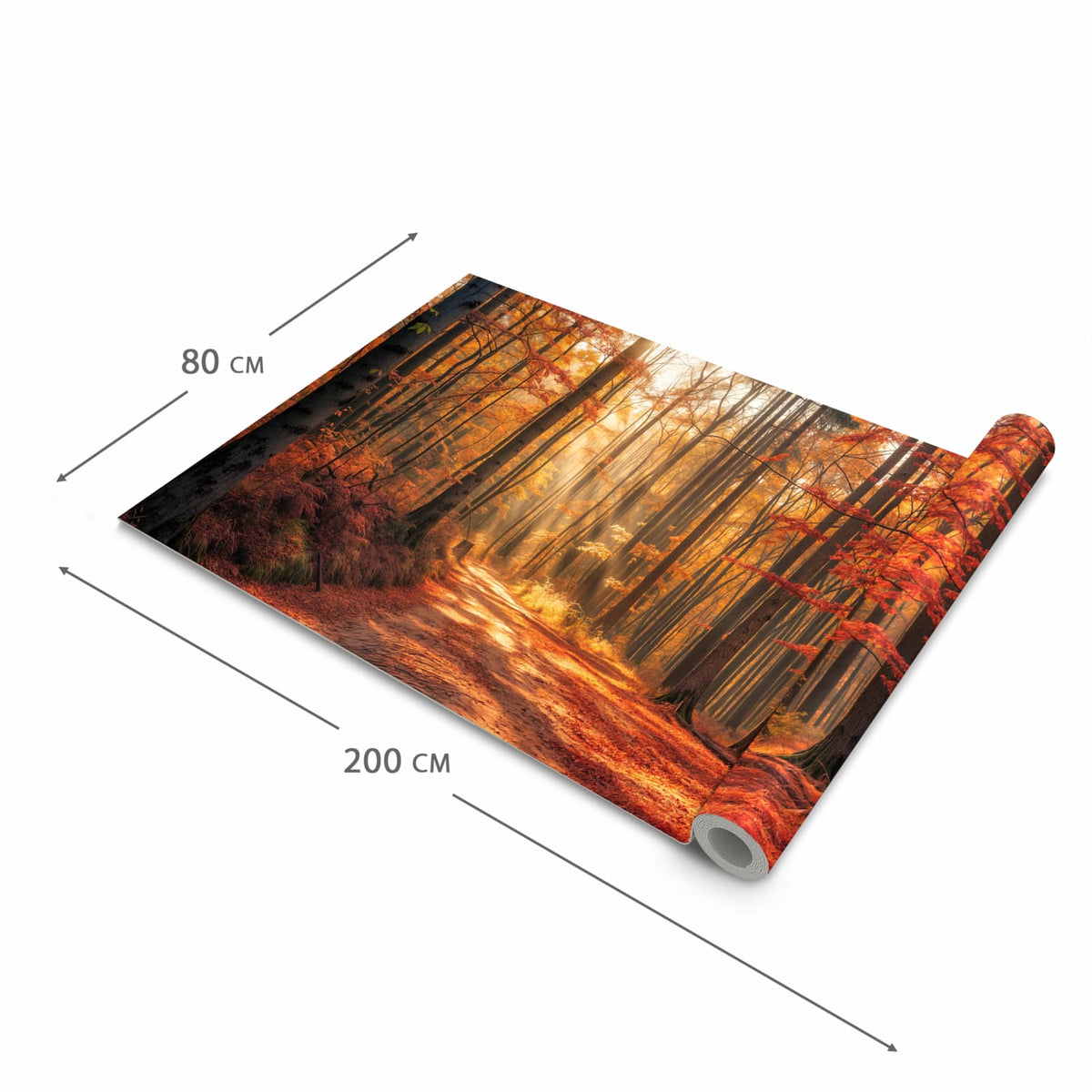 Abwaschbarer Küchenläufer mit Motiv Herbstlicher Waldweg in der Grösse 60x180 cm für Ordnung